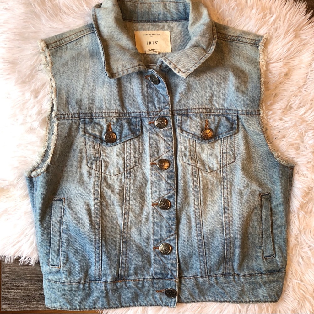 Iris Los Angeles Jean Jacket Ombré Buttoned Vest